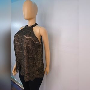 Love Fire Women's Elegant Gold/Black Lace Top Size XL